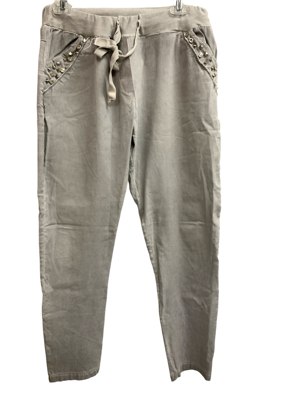 Made In Italy Stud-Embellished Drawstring Jogger Pants - Taupe Size L